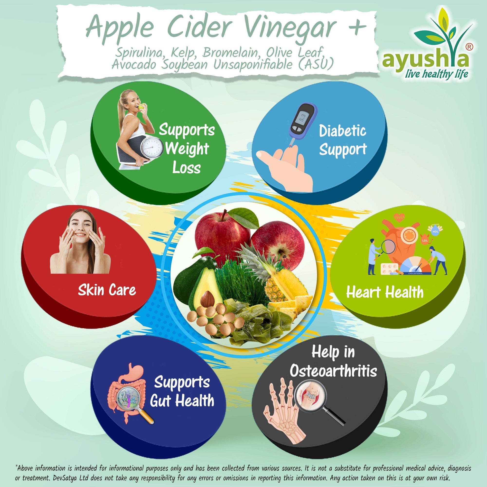 Ayushya Apple Cider Vinegar Capsules (ACV) with Kelp, Spirulina, Bromelain, Olive Leaf Digestive & Metabolic Wellness Support - Vegan, Gluten Free, Non-GMO, 60 Capsules-3