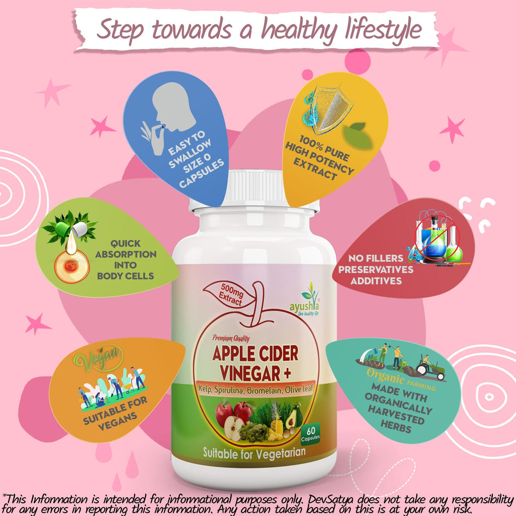 Ayushya Apple Cider Vinegar Capsules (ACV) with Kelp, Spirulina, Bromelain, Olive Leaf Digestive & Metabolic Wellness Support - Vegan, Gluten Free, Non-GMO, 60 Capsules-2