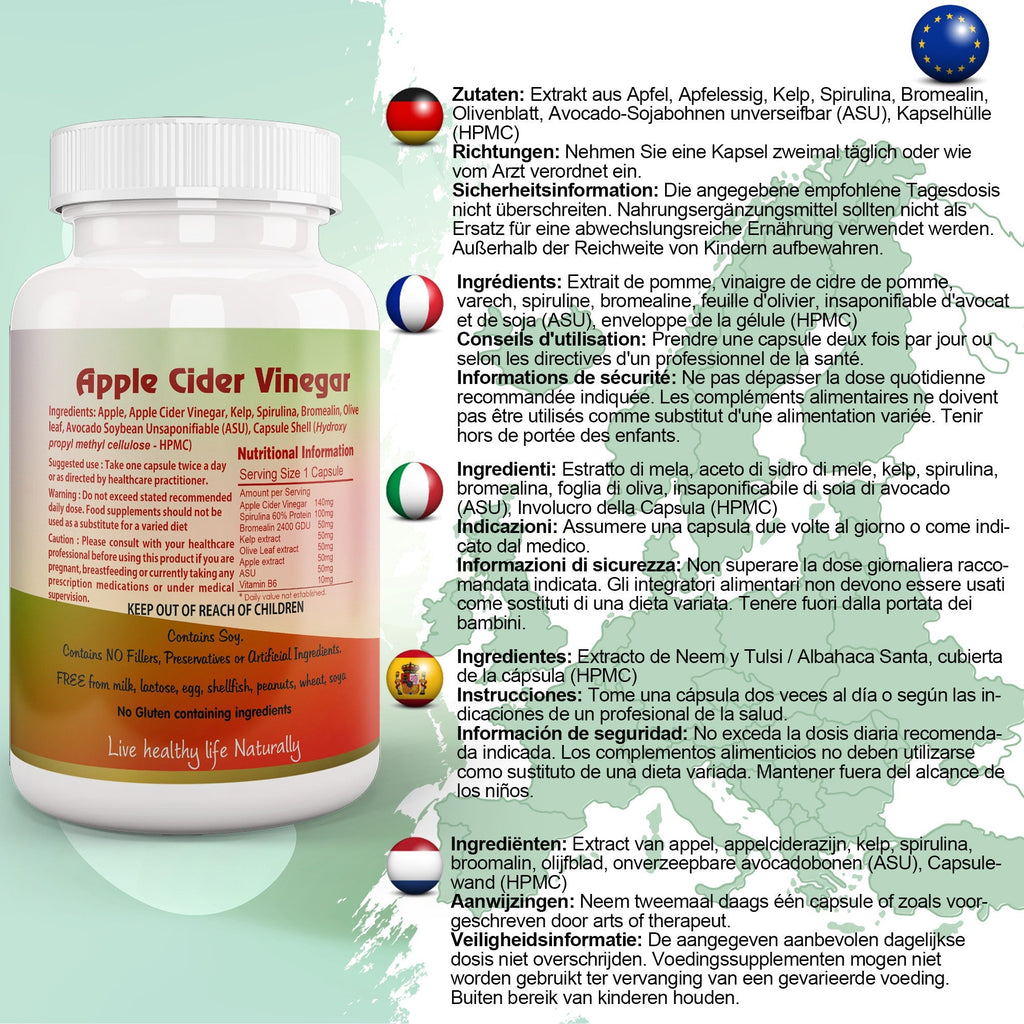 Ayushya Apple Cider Vinegar Capsules (ACV) with Kelp, Spirulina, Bromelain, Olive Leaf Digestive & Metabolic Wellness Support - Vegan, Gluten Free, Non-GMO, 60 Capsules-1