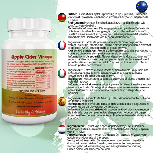 Ayushya Apple Cider Vinegar Capsules (ACV) with Kelp, Spirulina, Bromelain, Olive Leaf Digestive & Metabolic Wellness Support - Vegan, Gluten Free, Non-GMO, 60 Capsules-1