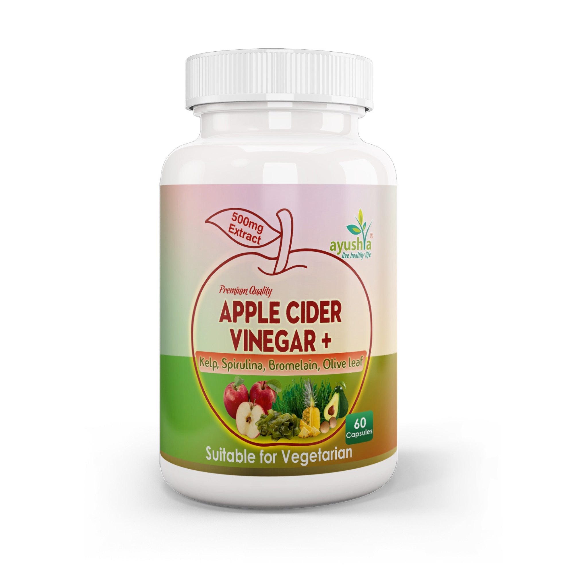 Ayushya Apple Cider Vinegar Capsules (ACV) with Kelp, Spirulina, Bromelain, Olive Leaf Digestive & Metabolic Wellness Support - Vegan, Gluten Free, Non-GMO, 60 Capsules-0
