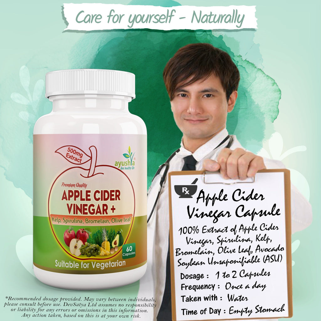 Ayushya Apple Cider Vinegar Capsules (ACV) with Kelp, Spirulina, Bromelain, Olive Leaf Digestive & Metabolic Wellness Support - Vegan, Gluten Free, Non-GMO, 60 Capsules-4