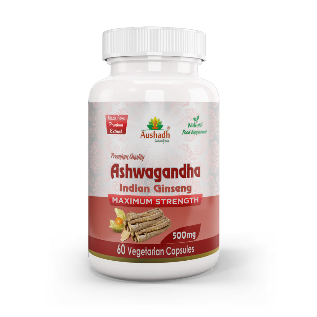 Aushadh Ashwagandha with Turmeric & Piperine Capsules (Indian Ginseng) Stress Balance & Joint Comfort Support - Vegan, Gluten Free, Non-GMO, 60 Capsules-0