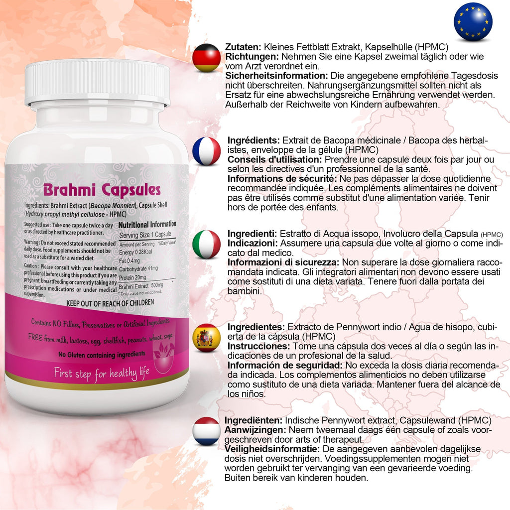 Aushadh Brahmi Capsules (Bacopa, Water Hyssop) Memory & Focus Support - Vegan, Gluten Free, Non-GMO, 60 Capsules-1