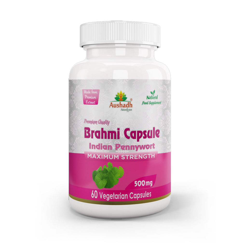 Aushadh Brahmi Capsules (Bacopa, Water Hyssop) Memory & Focus Support - Vegan, Gluten Free, Non-GMO, 60 Capsules-0