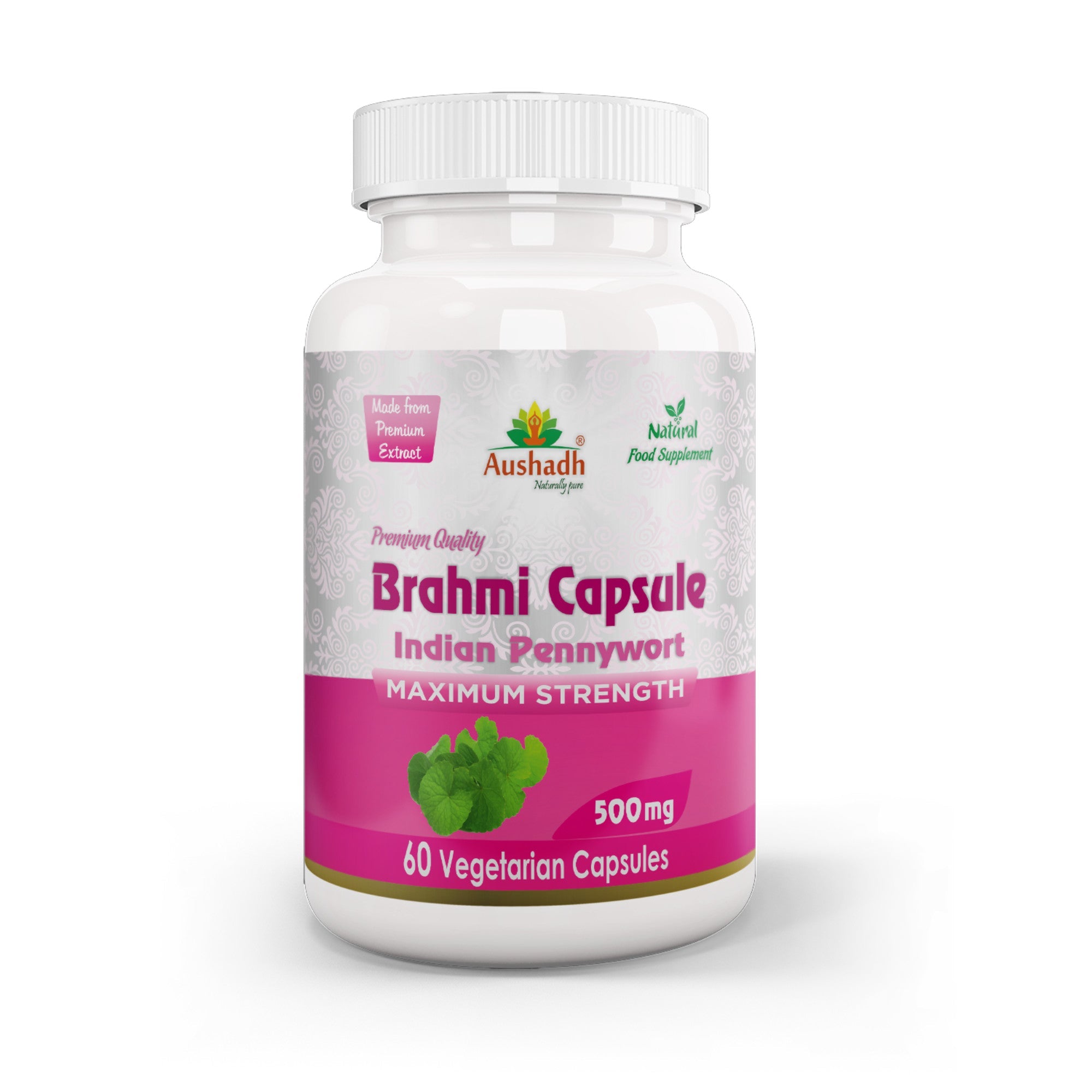 Aushadh Brahmi Capsules (Bacopa, Water Hyssop) Memory & Focus Support - Vegan, Gluten Free, Non-GMO, 60 Capsules-0