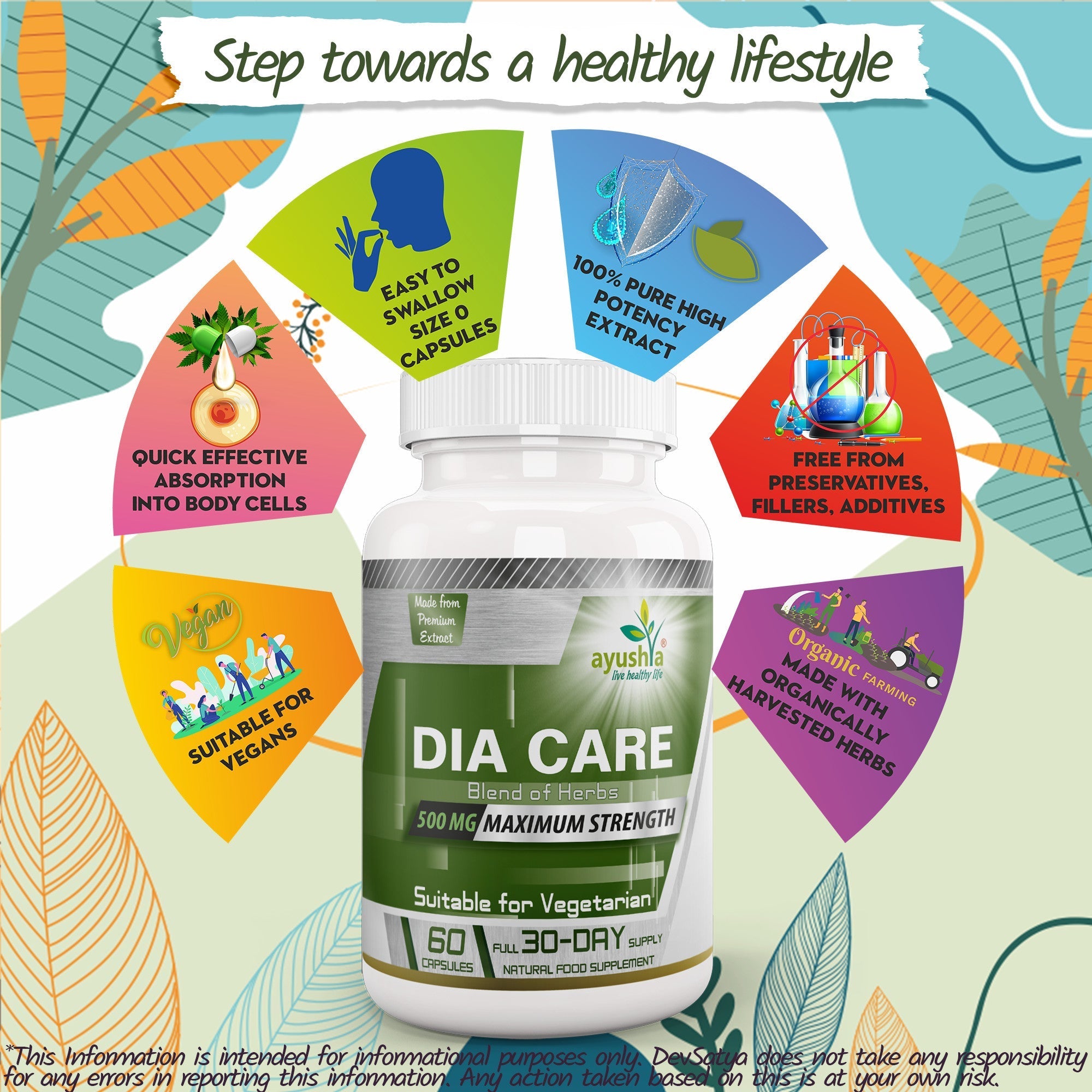 Ayushya Dia Care Capsules (Glucose Care Blend) Glucose Wellness Support - Vegan, Gluten Free, Non-GMO, 60 Capsules-2