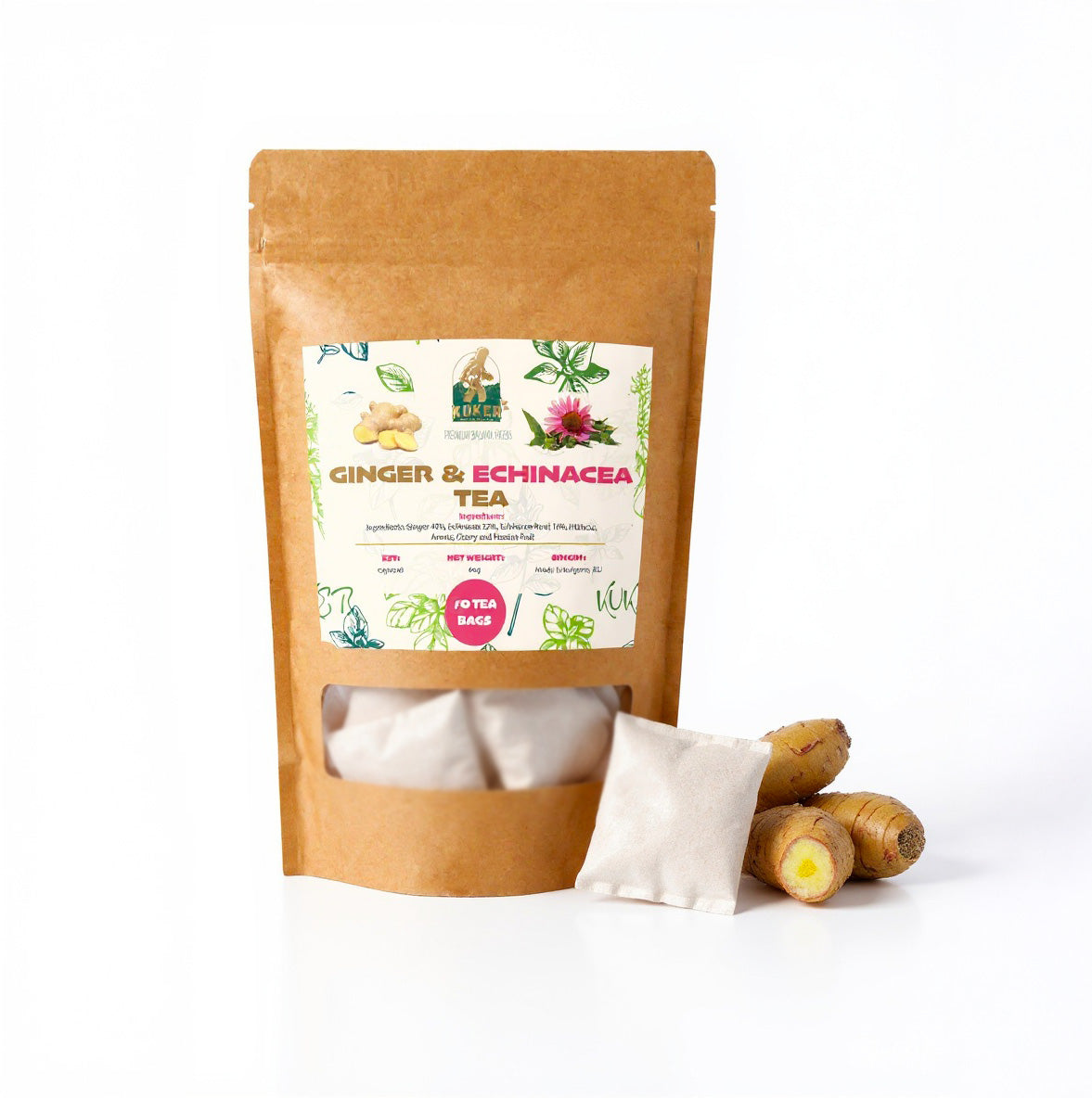 KUKER® Echinacea & Ginger Tea 30g | 20 Bags-0