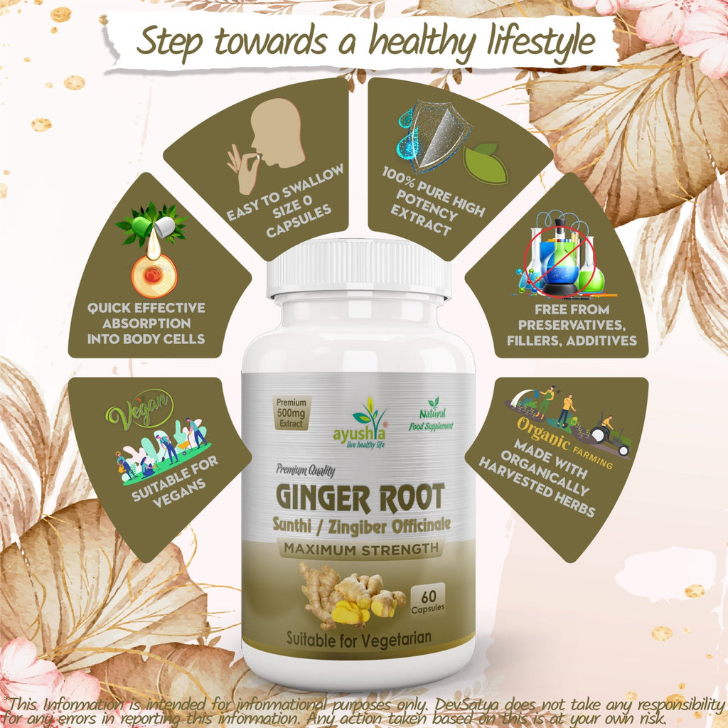 Ayushya Ginger Capsules (Adrak, Sunthi) Digestive Comfort Support - Vegan, Gluten Free, Non-GMO, 60 Capsules-4
