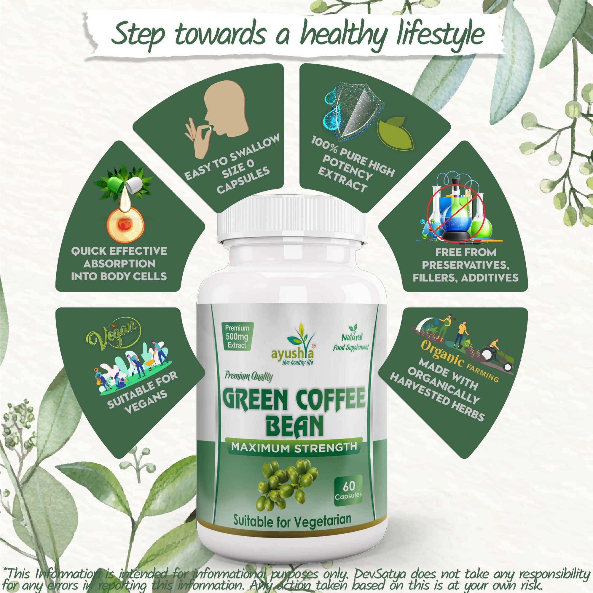 Ayushya Green Coffee Bean Capsules Energy & Antioxidant Support - Vegan, Gluten Free, Non-GMO, 60 Capsules-4