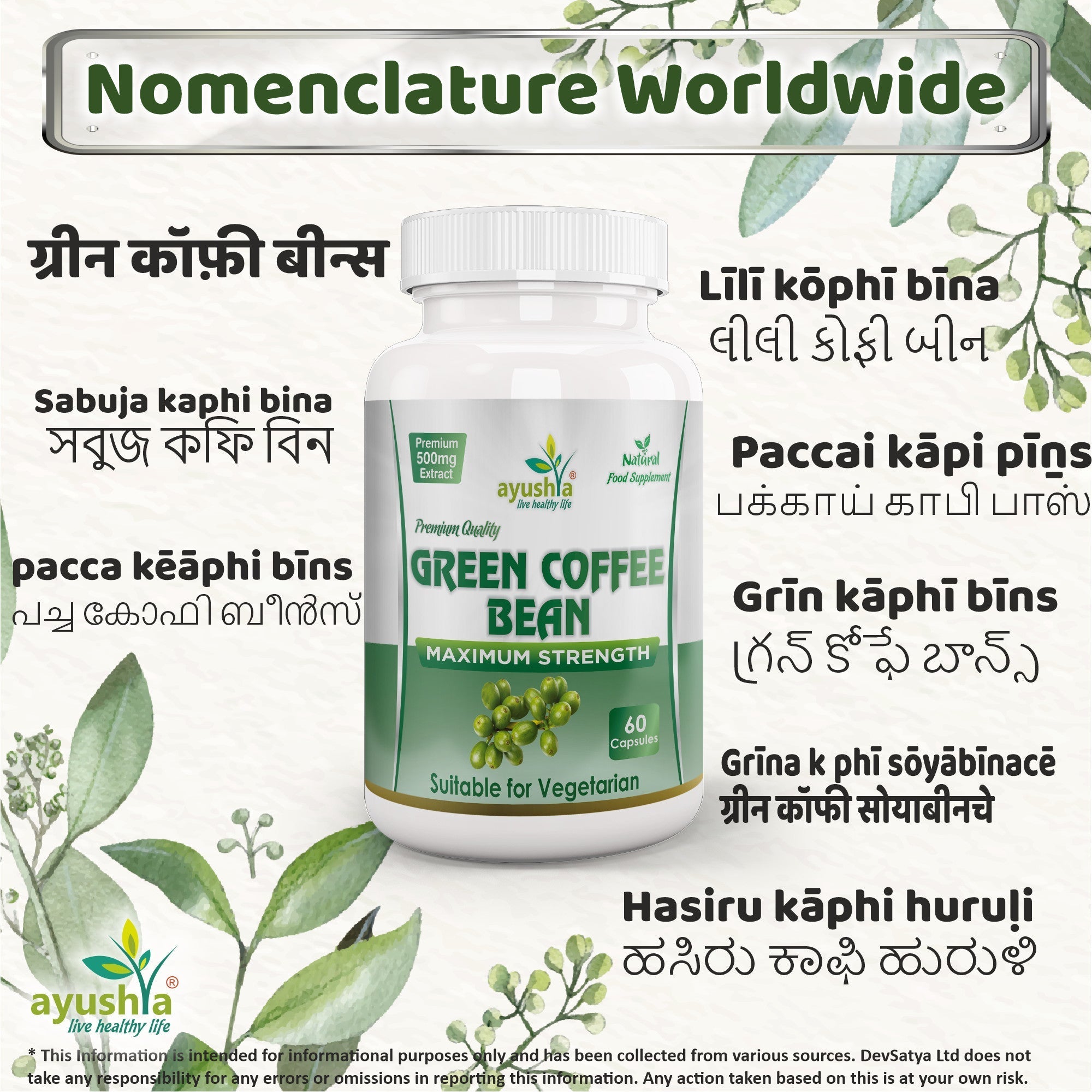 Ayushya Green Coffee Bean Capsules Energy & Antioxidant Support - Vegan, Gluten Free, Non-GMO, 60 Capsules-3