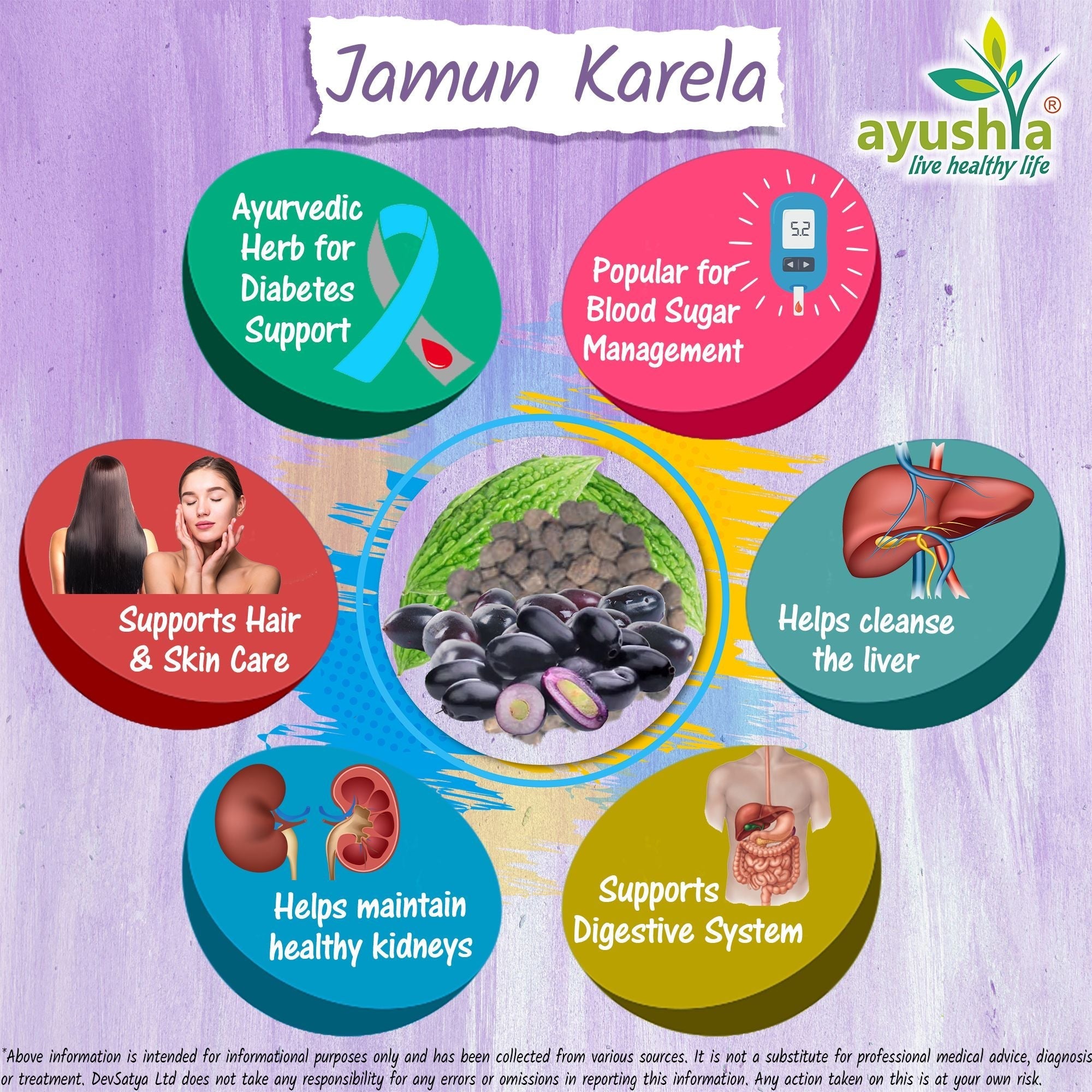 Ayushya Jamun Karela Neem Capsules Glucose Wellness Support - Vegan, Gluten Free, Non-GMO, 60 Capsules-3