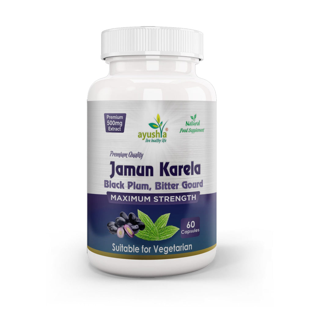 Ayushya Jamun Karela Neem Capsules Glucose Wellness Support - Vegan, Gluten Free, Non-GMO, 60 Capsules-0