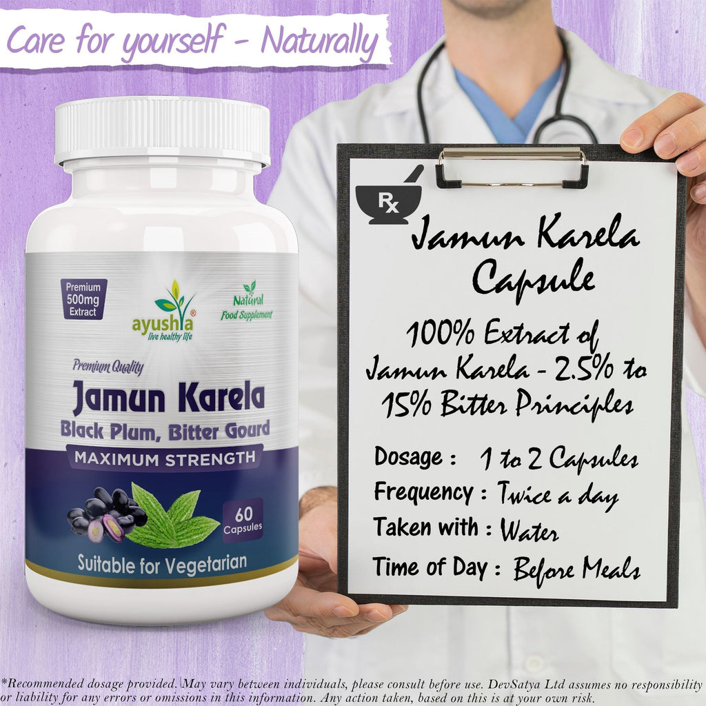 Ayushya Jamun Karela Neem Capsules Glucose Wellness Support - Vegan, Gluten Free, Non-GMO, 60 Capsules-4