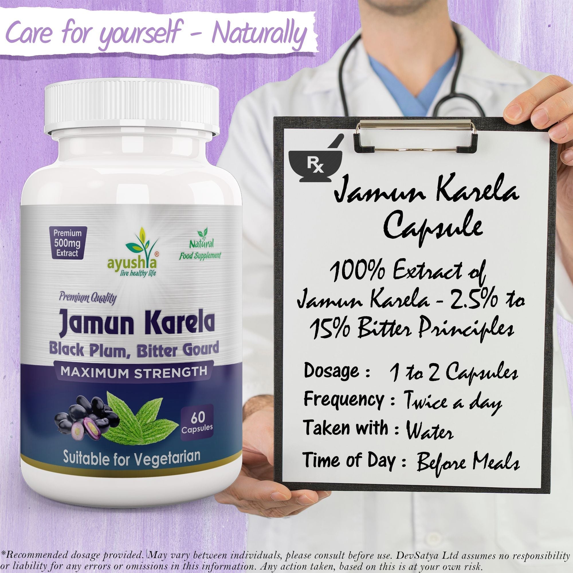Ayushya Jamun Karela Neem Capsules Glucose Wellness Support - Vegan, Gluten Free, Non-GMO, 60 Capsules-4