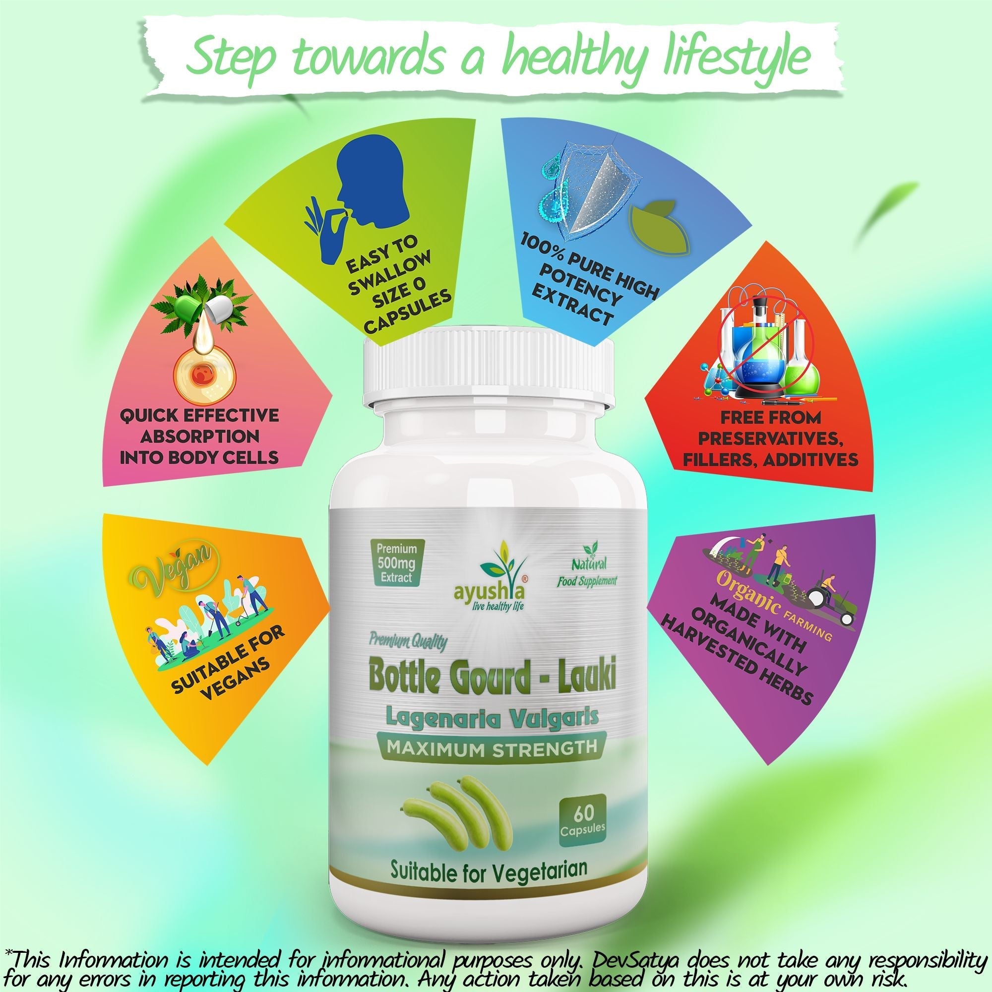 Ayushya Lauki (Bottle Gourd, Calabase) Capsules Cooling Balance & Wellness Support - Vegan, Gluten Free, Non-GMO, 60 Capsules-4