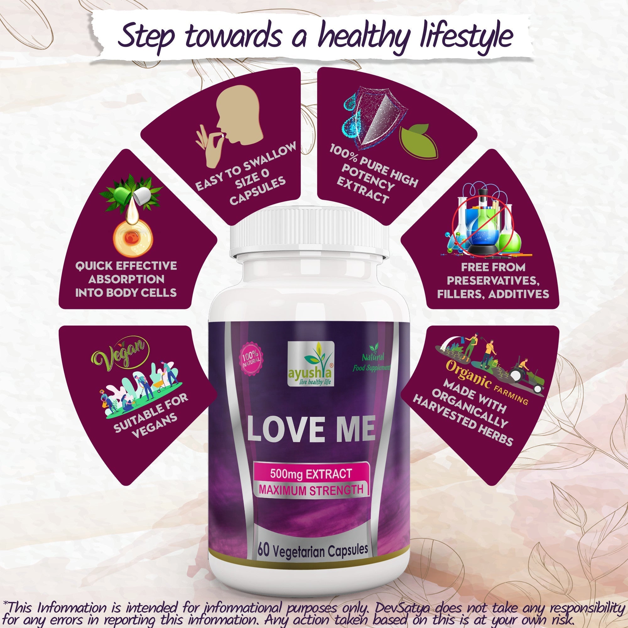Ayushya Love Me Capsules (Vitality Blend) Vitality & Stamina Support - Vegan, Gluten Free, Non-GMO, 60 Capsules-2