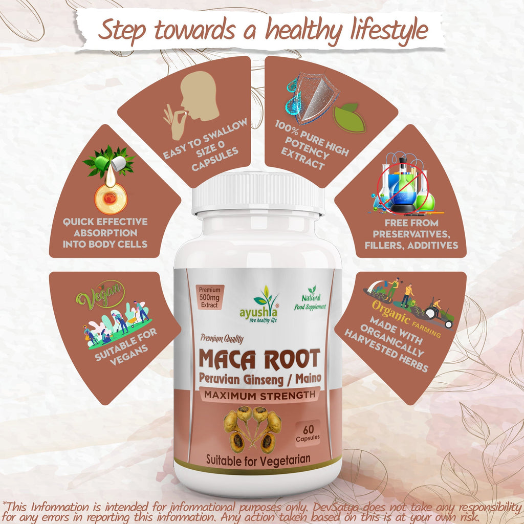 Ayushya Maca Root Capsules (Peruvian Ginseng) Energy & Stamina Support - Vegan, Gluten Free, Non-GMO, 60 Capsules-4