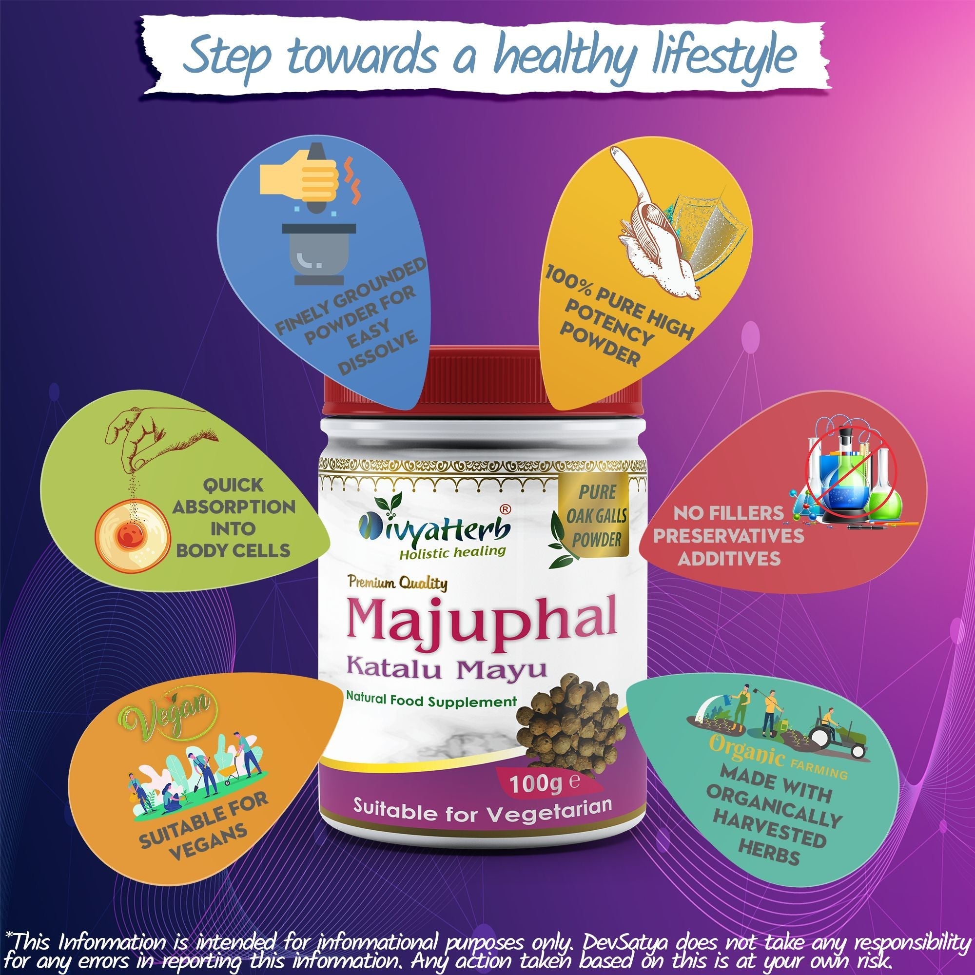 DivyaHerb Majuphal Powder 100 gram - Healthy-Looking Skin Support