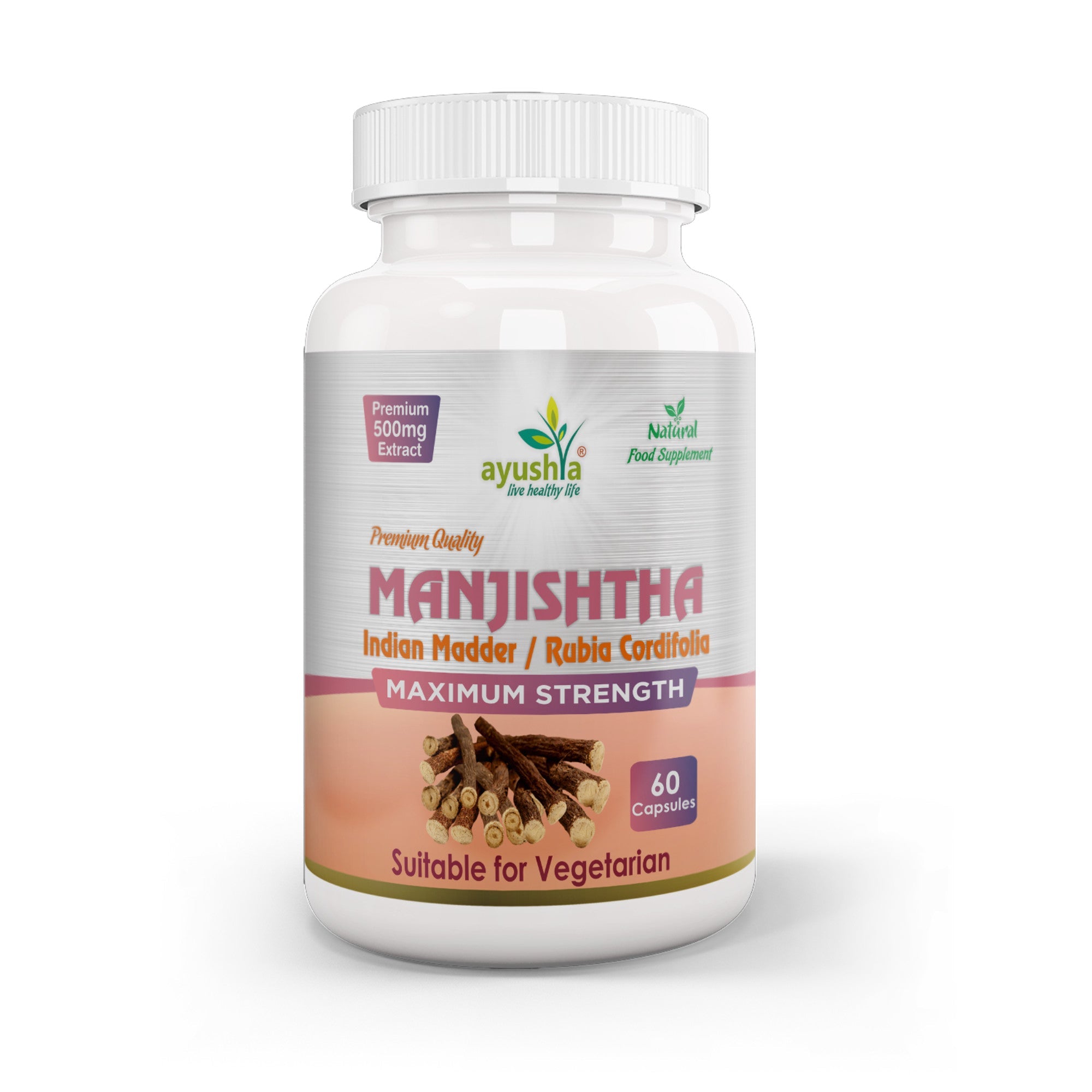 Ayushya Manjistha with Sarsaparilla Capsules (Indian Madder) Skin Clarity Support - Vegan, Gluten Free, Non-GMO, 60 Capsules-0