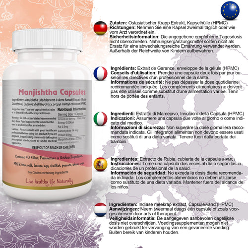 Ayushya Manjistha with Sarsaparilla Capsules (Indian Madder) Skin Clarity Support - Vegan, Gluten Free, Non-GMO, 60 Capsules-1