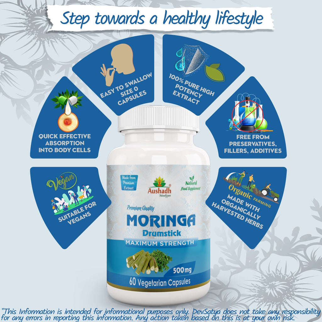 Aushadh Moringa Oleifera Capsules (Drumstick Tree) Energy & Nutrition Support - Vegan, Gluten Free, Non-GMO, 60 Capsules-4