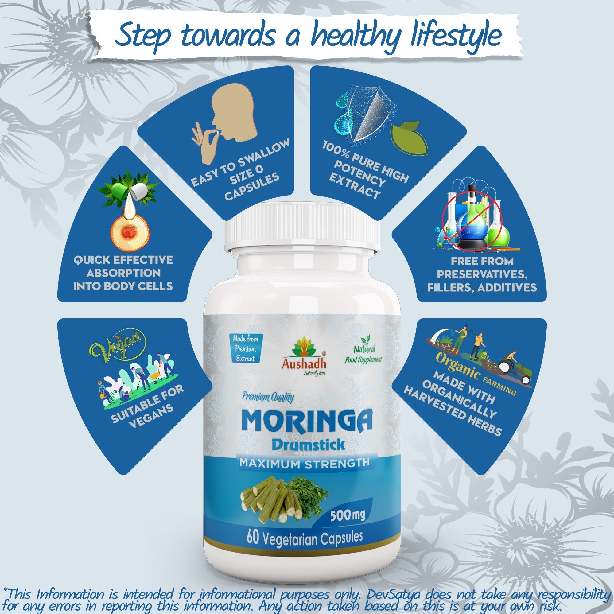 Aushadh Moringa Oleifera Capsules (Drumstick Tree) Energy & Nutrition Support - Vegan, Gluten Free, Non-GMO, 60 Capsules-4