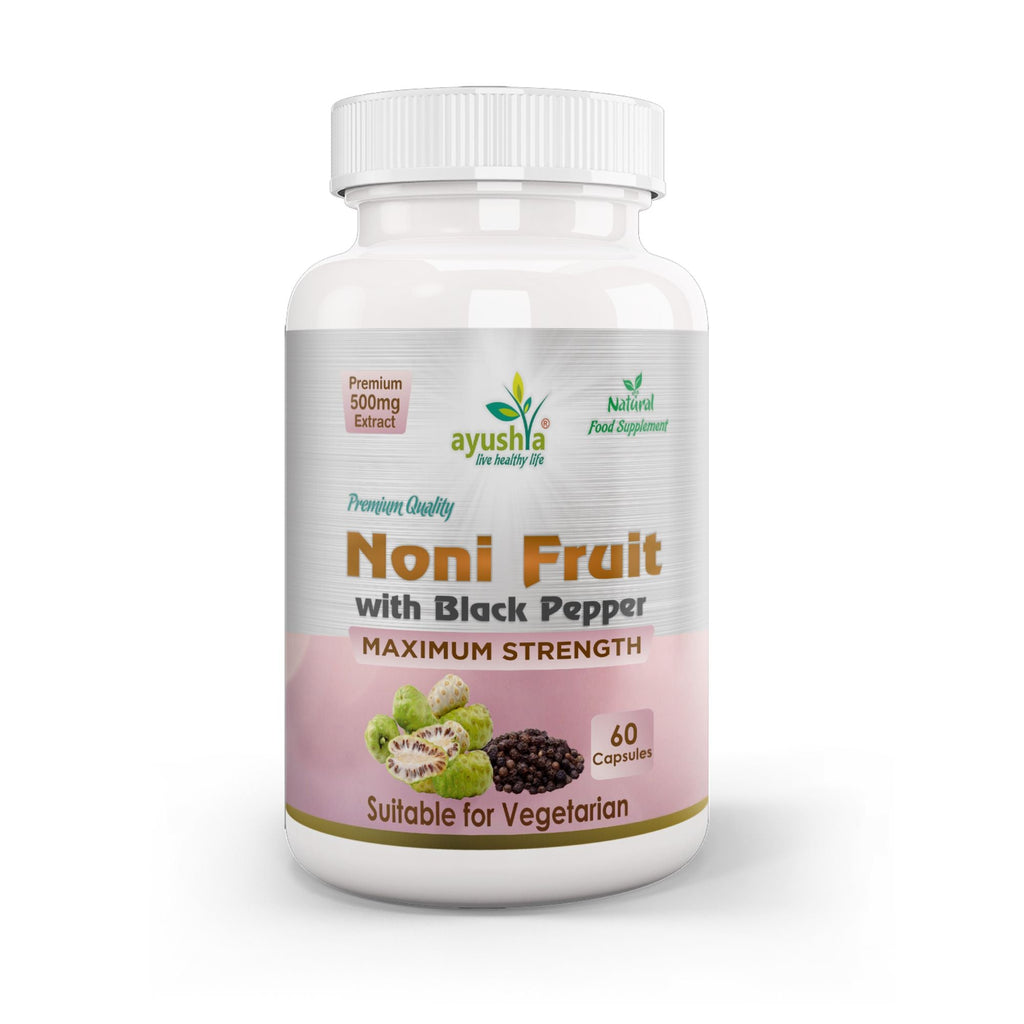 Ayushya Noni with Black Pepper Capsules (Indian Mulberry) Immune Wellness & Antioxidant Support - Vegan, Gluten Free, Non-GMO, 60 Capsules-0