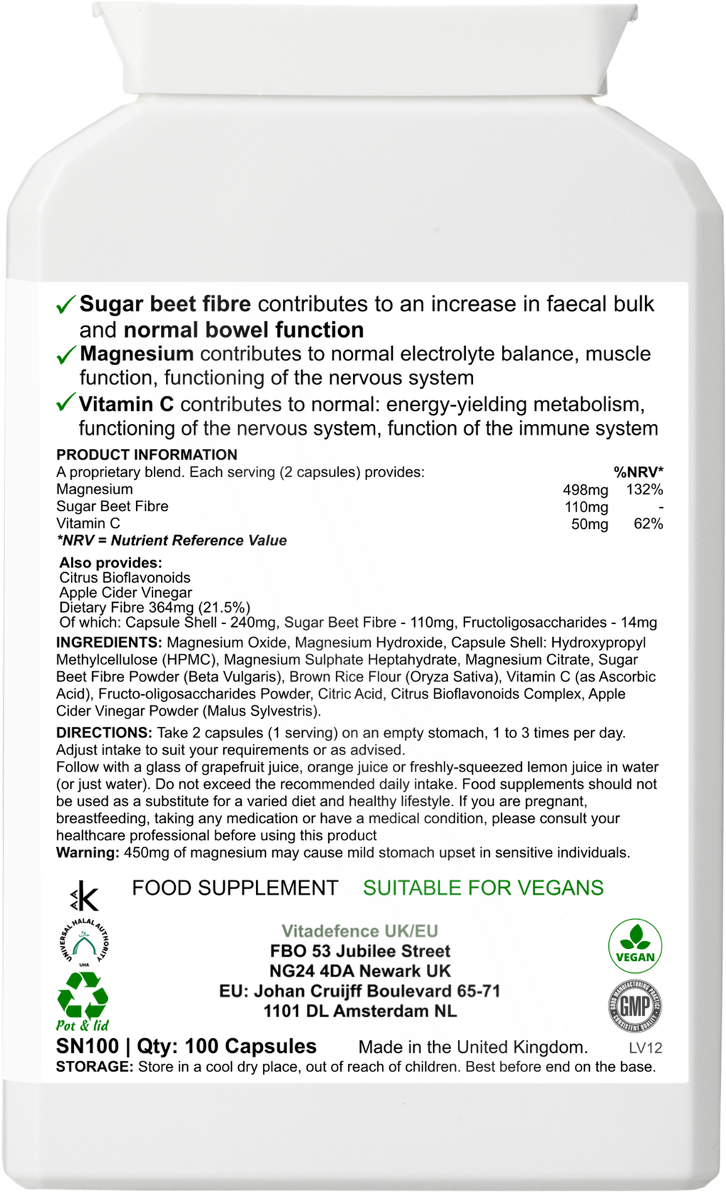 Magnesium Multi | With Vitamin C & Sugar Beet Fibre – 100 Vegan Capsules-4