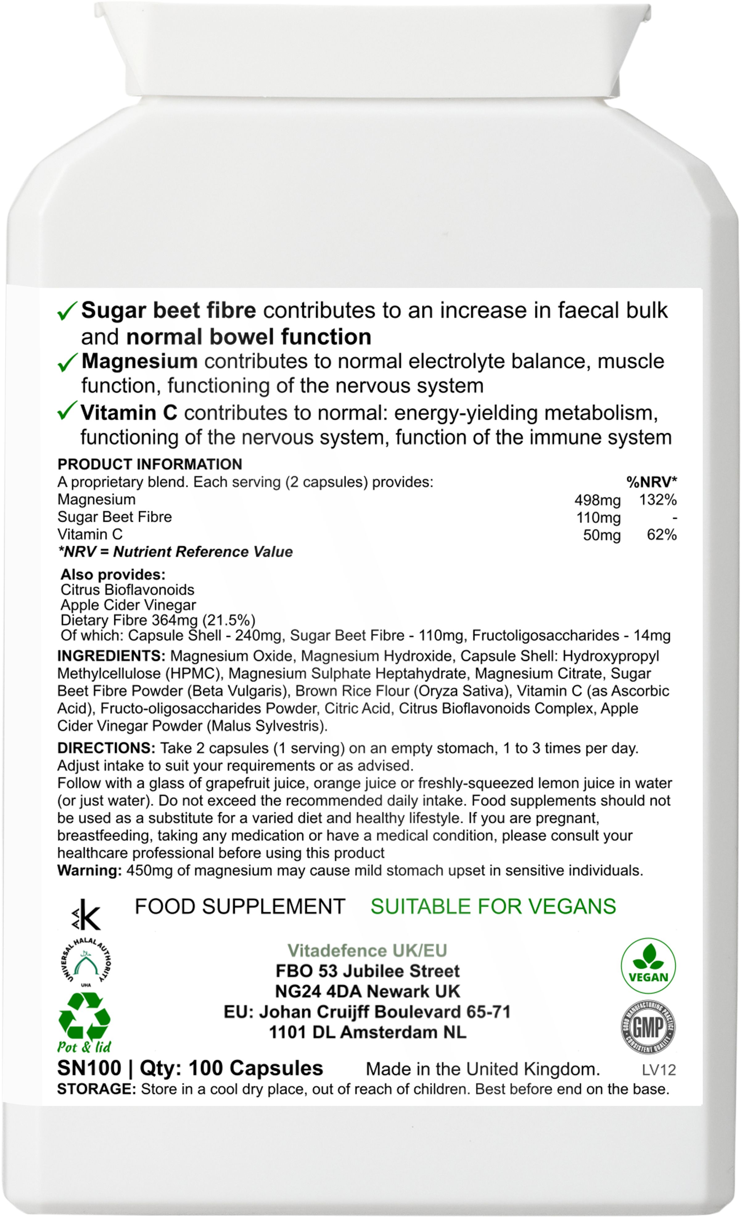 Magnesium Multi | With Vitamin C & Sugar Beet Fibre – 100 Vegan Capsules-4