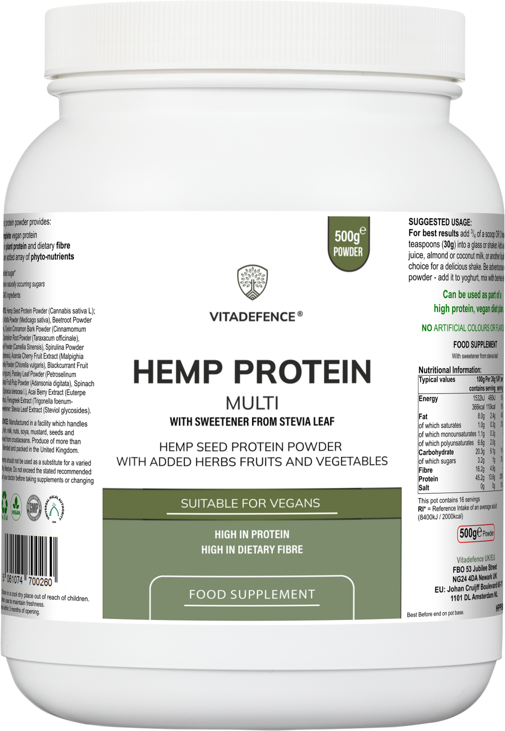 Hemp Protein Multi | Plant-Based Protein Powder with Fruits, Herbs & Vegetables – 500 g-0