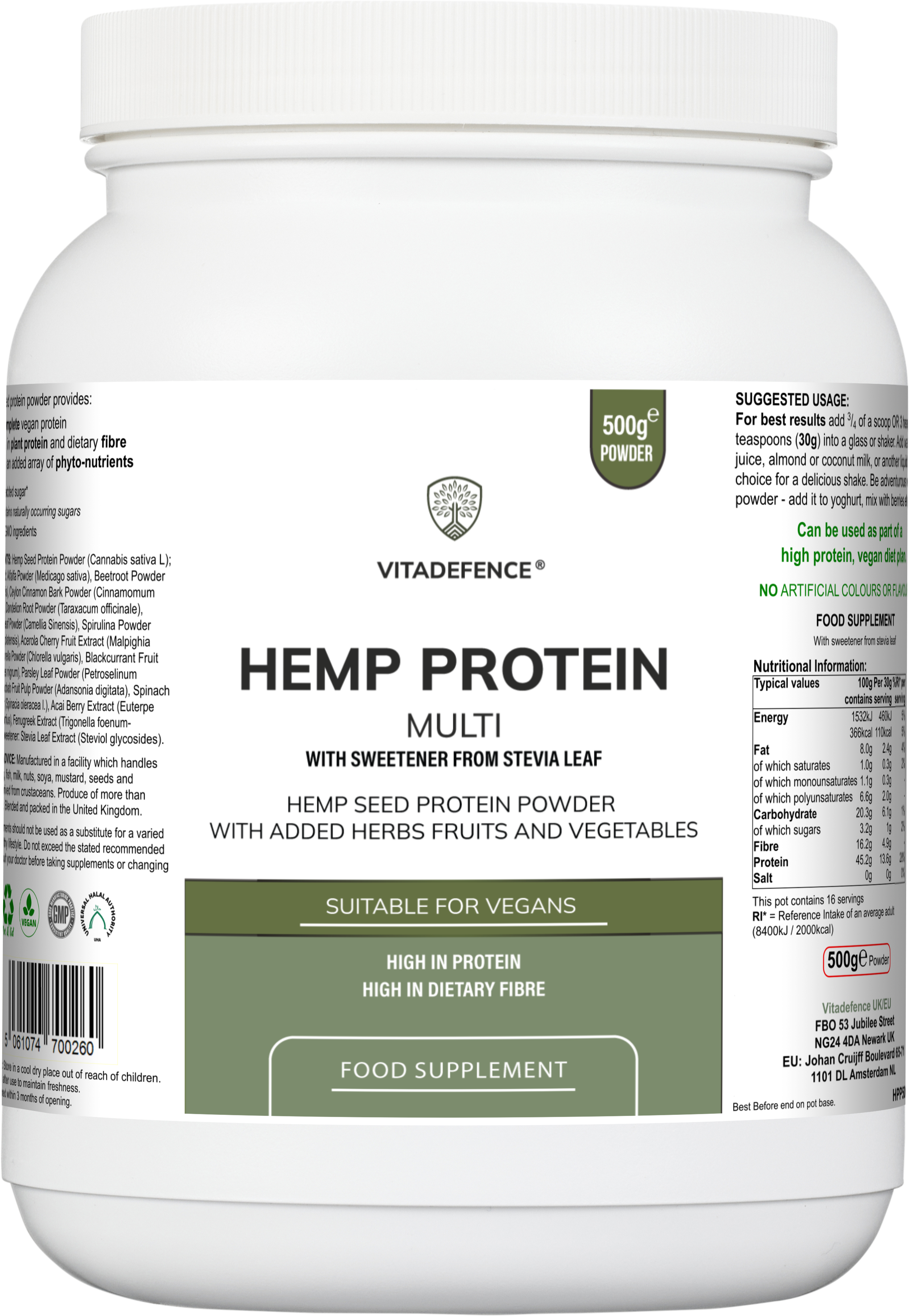 Hemp Protein Multi | Plant-Based Protein Powder with Fruits, Herbs & Vegetables – 500 g-0