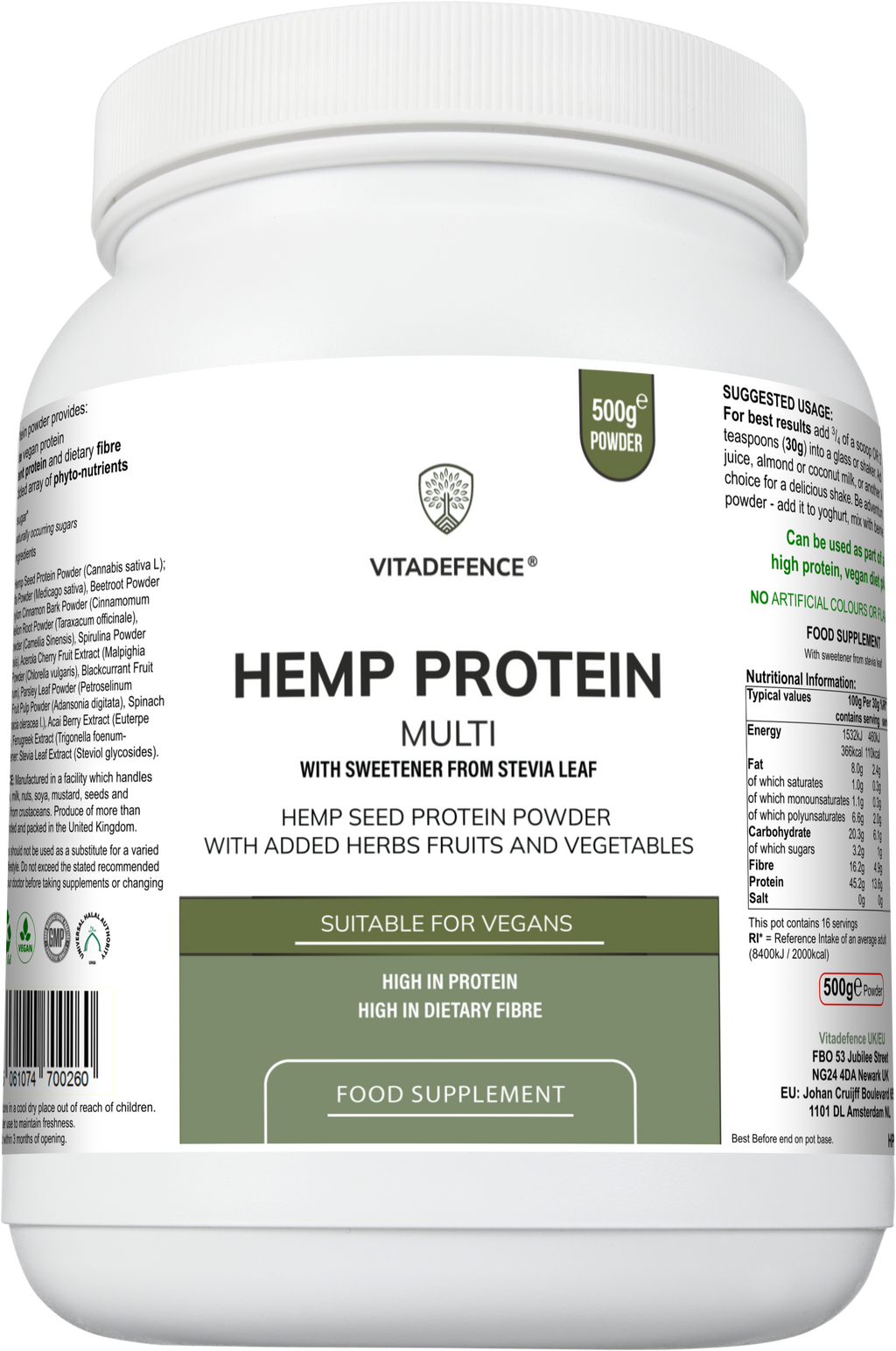 Hemp Protein Multi | Plant-Based Protein Powder with Fruits, Herbs & Vegetables – 500 g-1