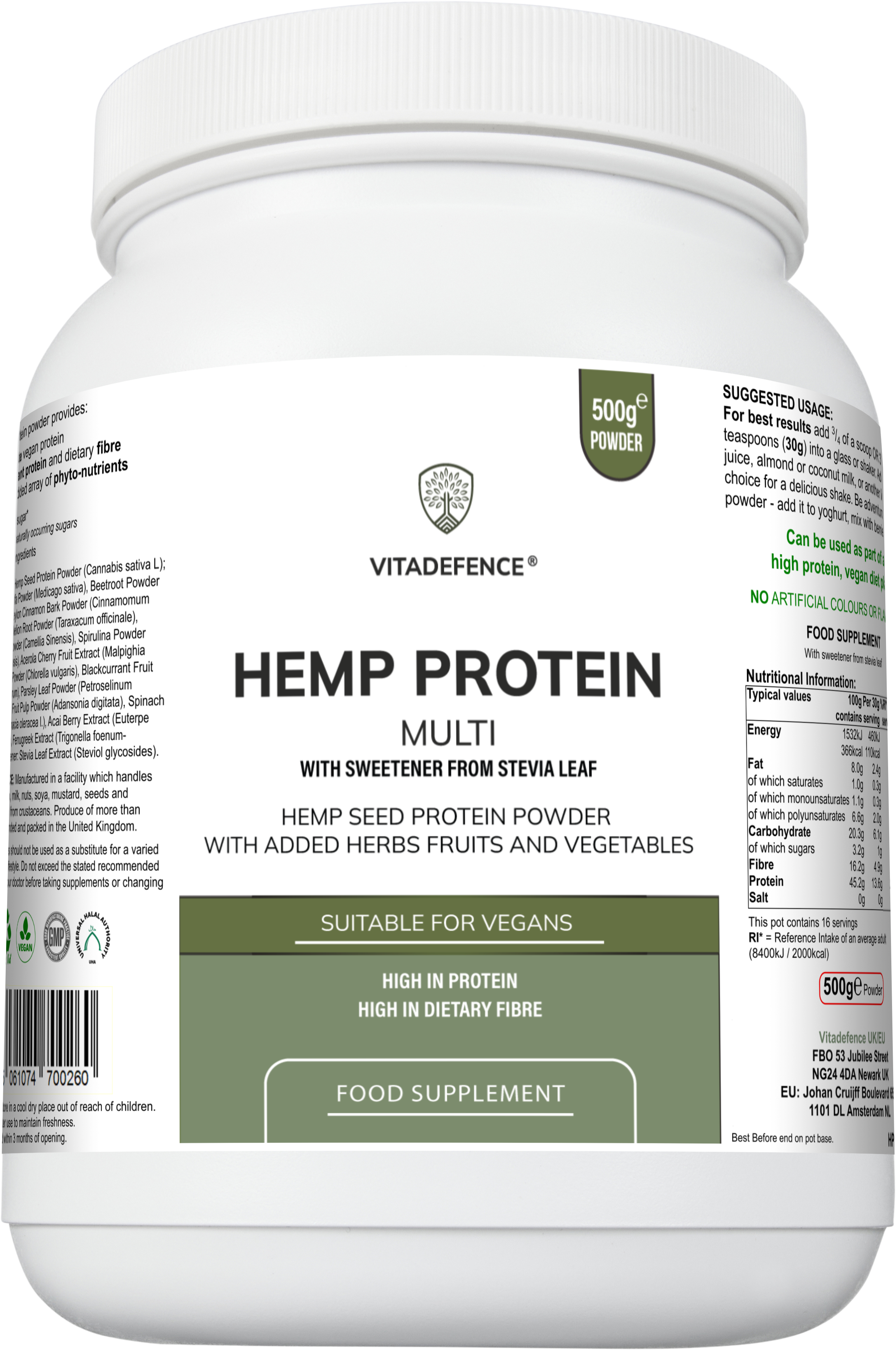 Hemp Protein Multi | Plant-Based Protein Powder with Fruits, Herbs & Vegetables – 500 g-1