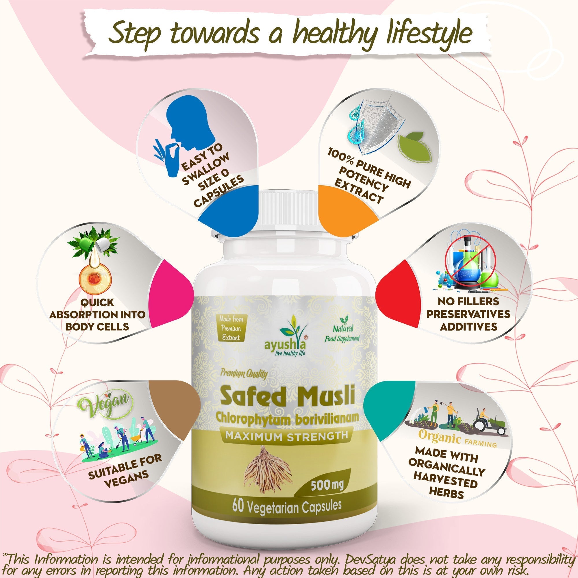 Ayushya Safed Musli Capsules (Chlorophytum Borivilianum) Strength & Stamina Support - Vegan, Gluten Free, Non-GMO, 60 Capsules-4