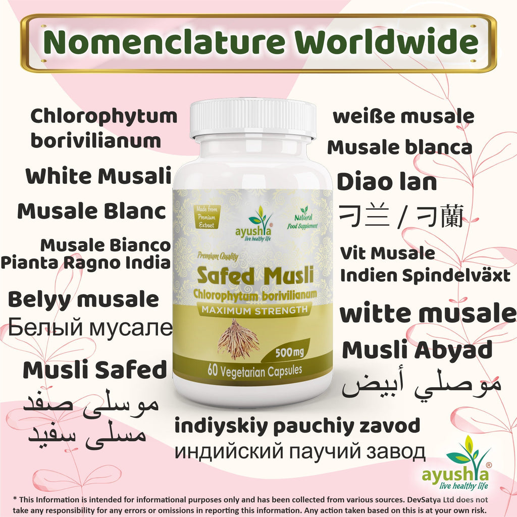 Ayushya Safed Musli Capsules (Chlorophytum Borivilianum) Strength & Stamina Support - Vegan, Gluten Free, Non-GMO, 60 Capsules-2