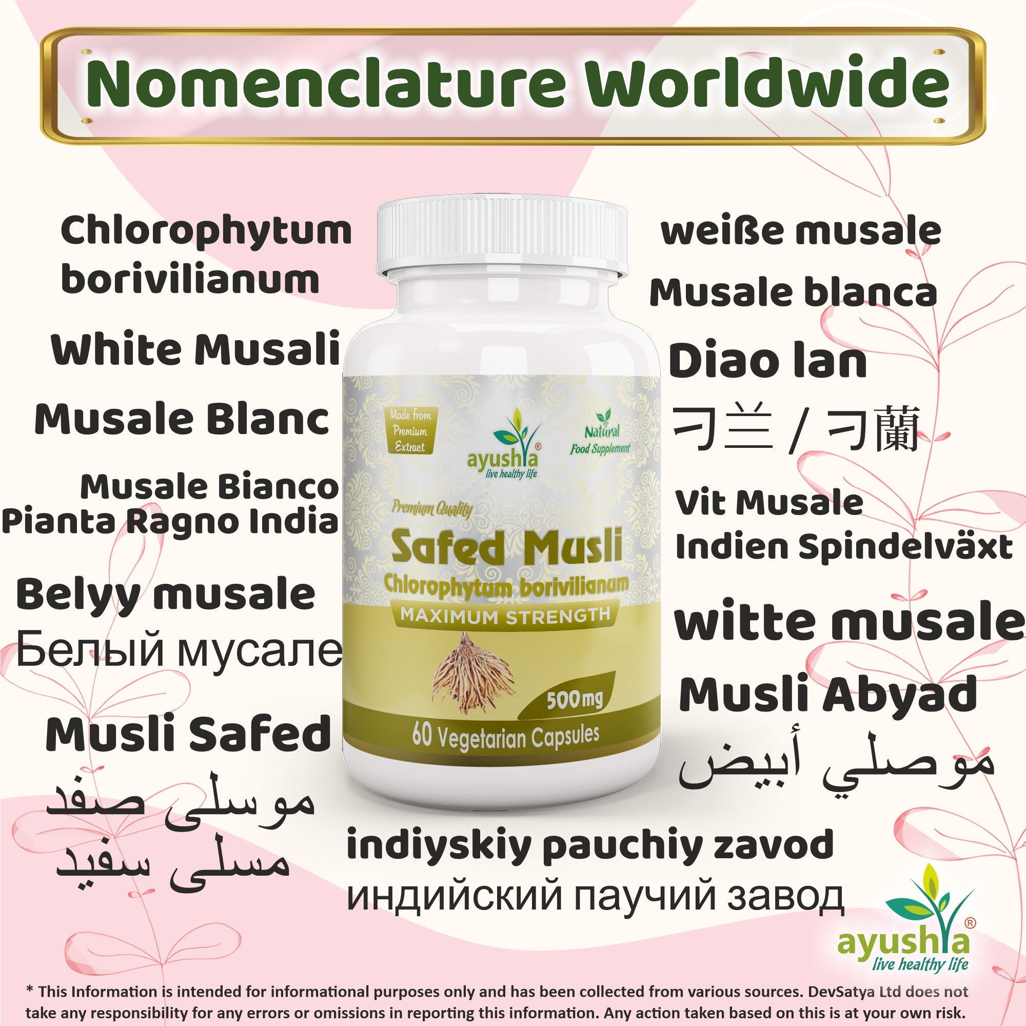 Ayushya Safed Musli Capsules (Chlorophytum Borivilianum) Strength & Stamina Support - Vegan, Gluten Free, Non-GMO, 60 Capsules-2