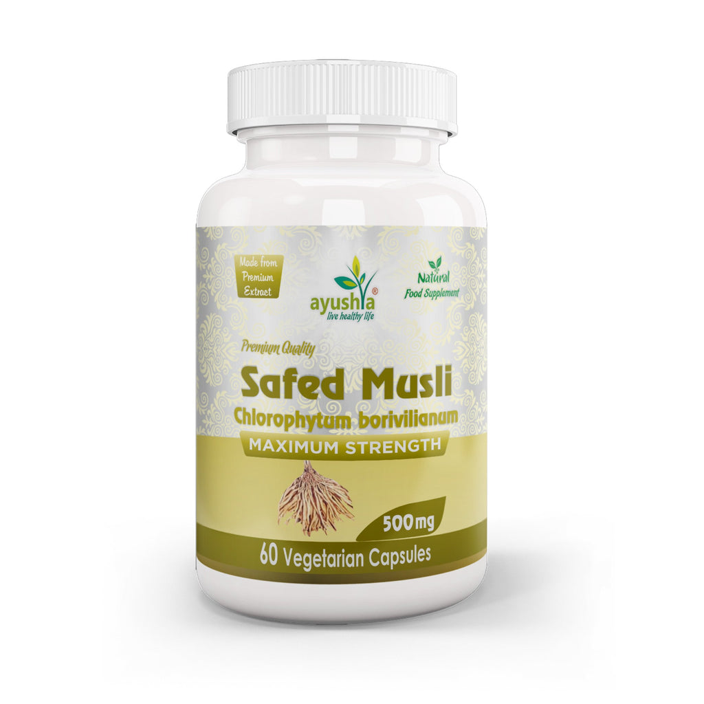 Ayushya Safed Musli Capsules (Chlorophytum Borivilianum) Strength & Stamina Support - Vegan, Gluten Free, Non-GMO, 60 Capsules-0