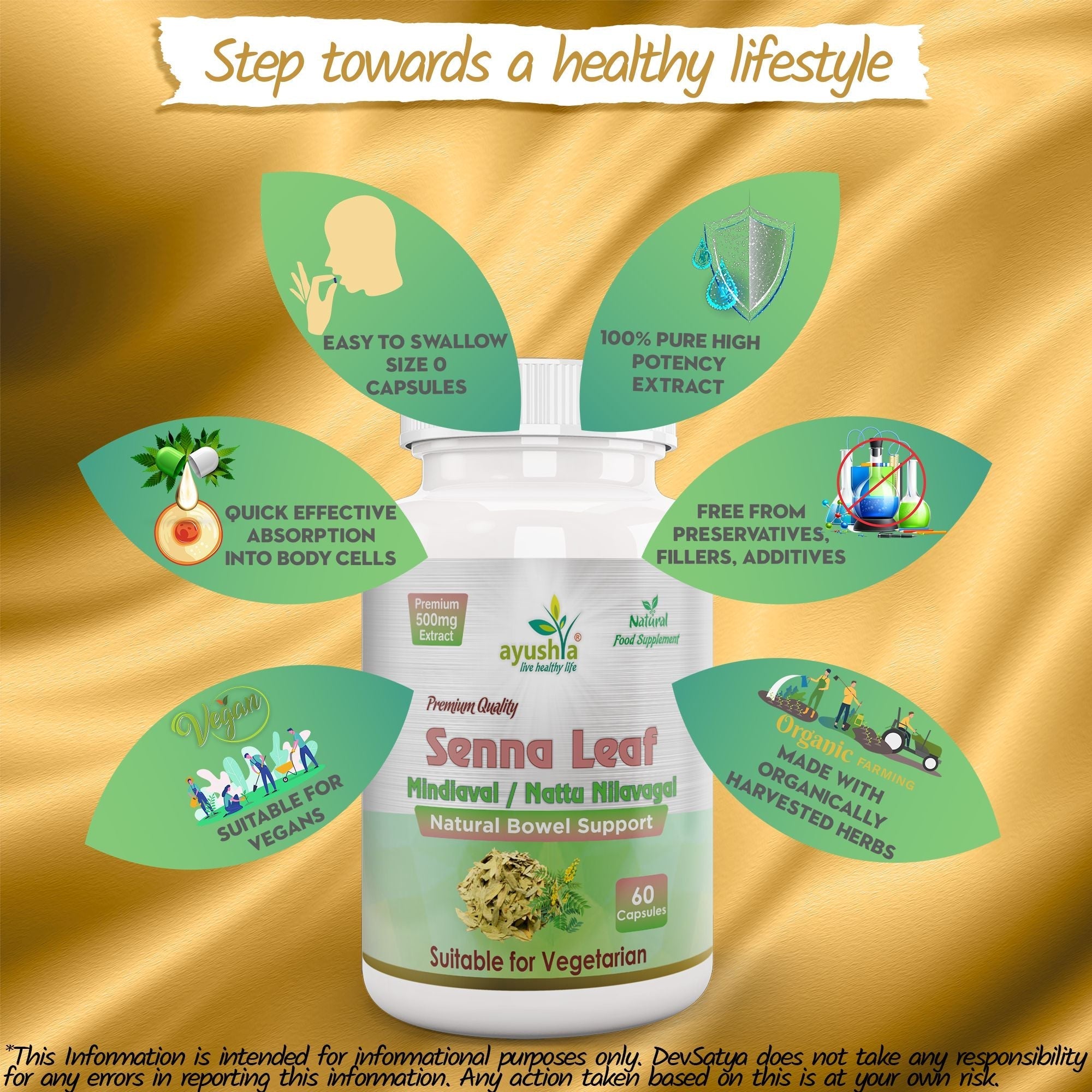 Ayushya Senna Leaf (Cassia angustifolia) Capsules Digestive Regularity Support - Vegan, Gluten Free, Non-GMO, 60 Capsules-4