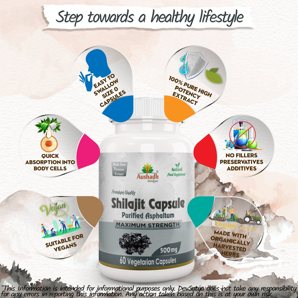 Aushadh Shilajit Capsules (Mineral Pitch) Energy & Vitality Support - Vegan, Gluten Free, Non-GMO, 60 Capsules-4