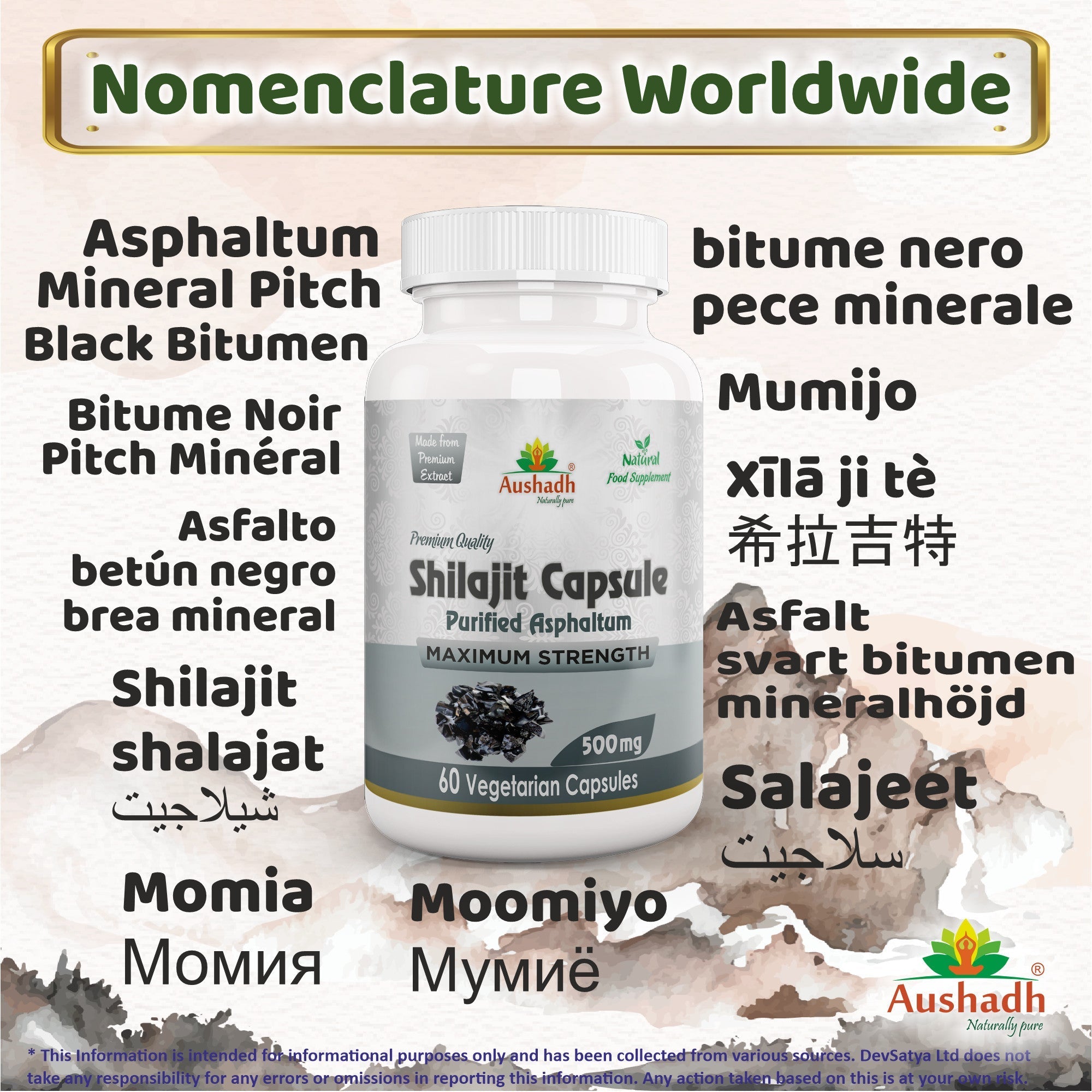 Aushadh Shilajit Capsules (Mineral Pitch) Energy & Vitality Support - Vegan, Gluten Free, Non-GMO, 60 Capsules-2