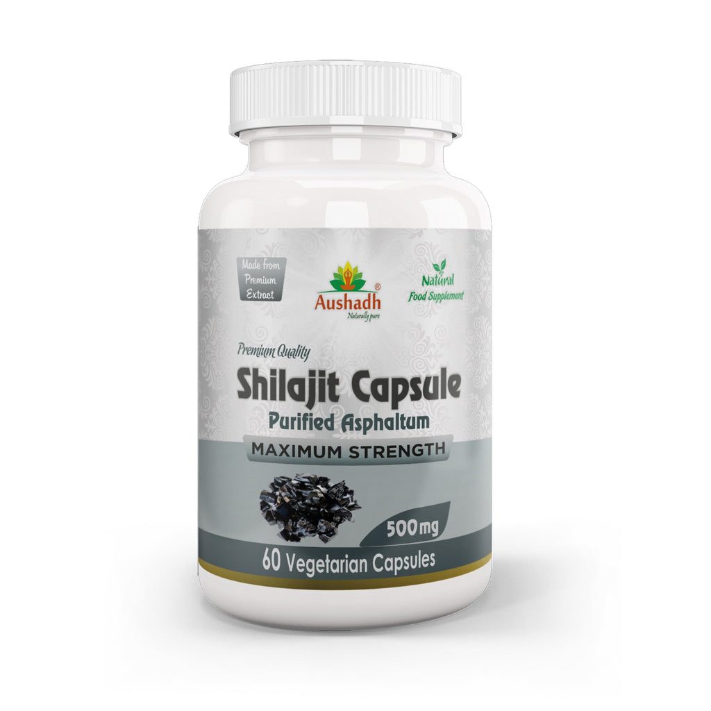 Aushadh Shilajit Capsules (Mineral Pitch) Energy & Vitality Support - Vegan, Gluten Free, Non-GMO, 60 Capsules-0