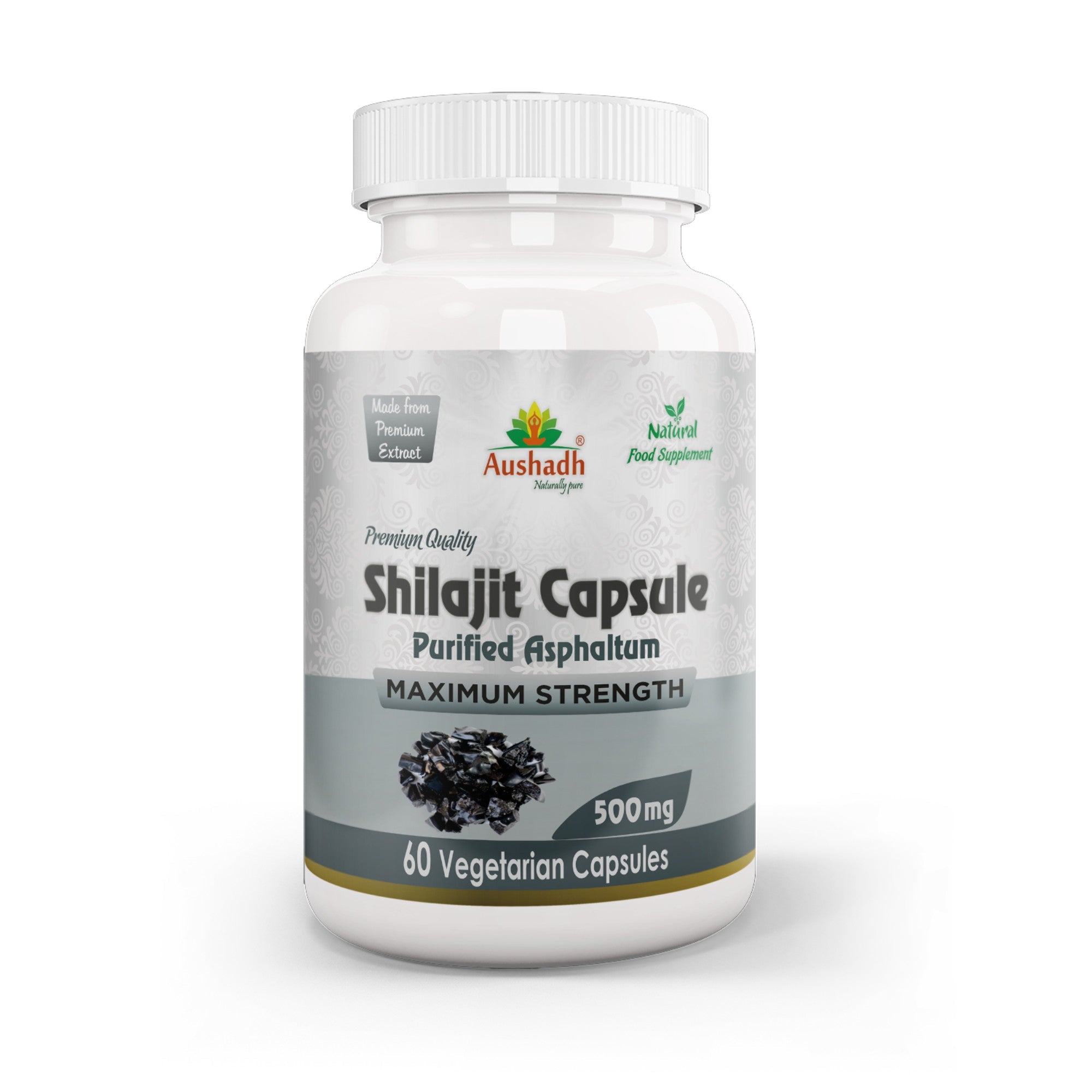 Aushadh Shilajit Capsules (Mineral Pitch) Energy & Vitality Support - Vegan, Gluten Free, Non-GMO, 60 Capsules-0