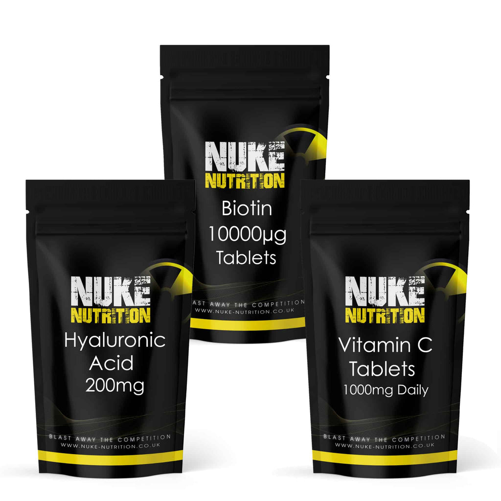 Hair & Skin Care Bundle - Hyaluronic Acid, Vitamin C, Biotin - High Strength x 180 Tablets