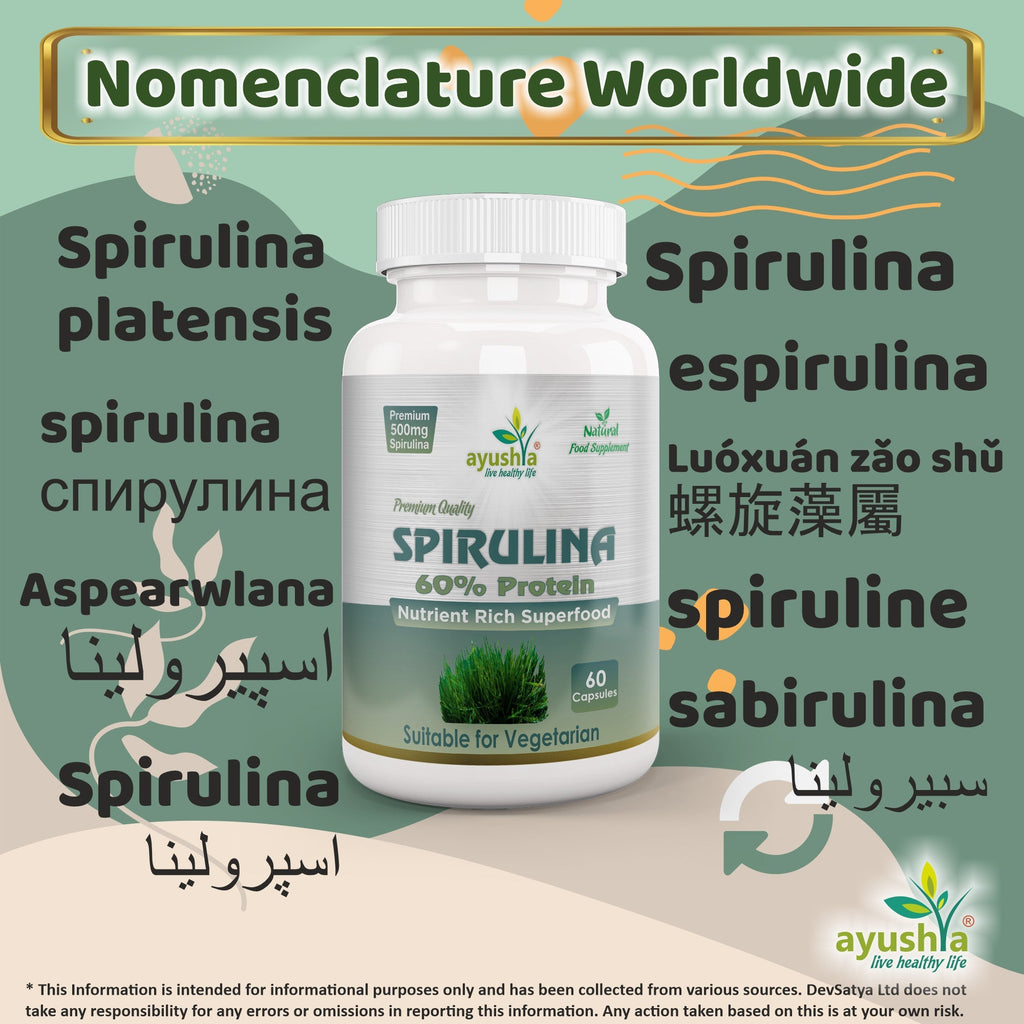Ayushya Spirulina Capsules (Blue-Green Algae) Energy & Nutrition Support - Vegan, Gluten Free, Non-GMO, 60 Capsules-2