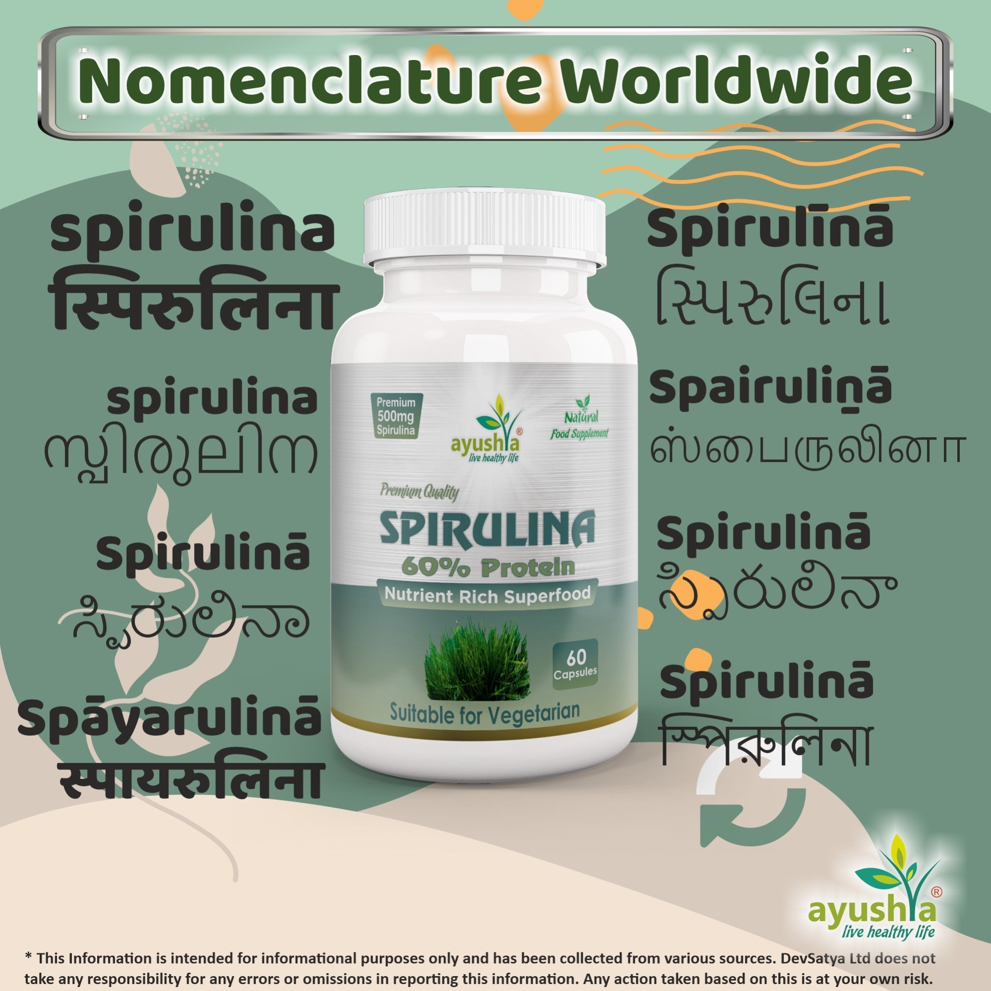Ayushya Spirulina Capsules (Blue-Green Algae) Energy & Nutrition Support - Vegan, Gluten Free, Non-GMO, 60 Capsules-3