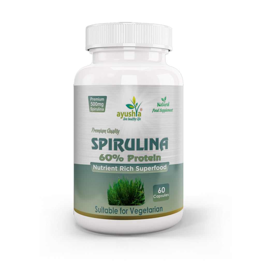Ayushya Spirulina Capsules (Blue-Green Algae) Energy & Nutrition Support - Vegan, Gluten Free, Non-GMO, 60 Capsules-0