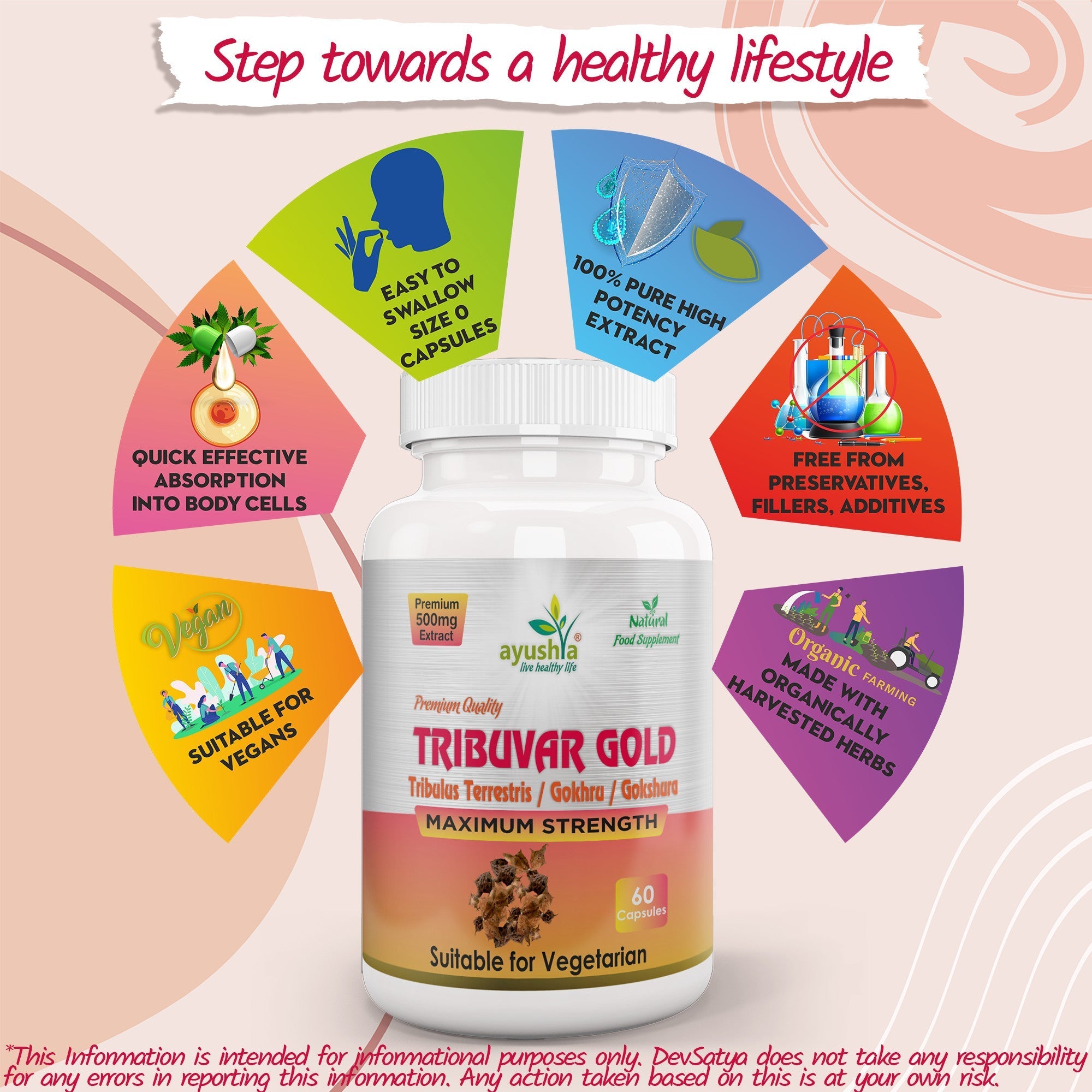 Ayushya Tribuvar Gold (Tribulus Terrestris) Capsules (Gokshura, Gokhru) Vitality & Urinary Wellness Support - Vegan, Gluten Free, Non-GMO, 60 Capsules-4