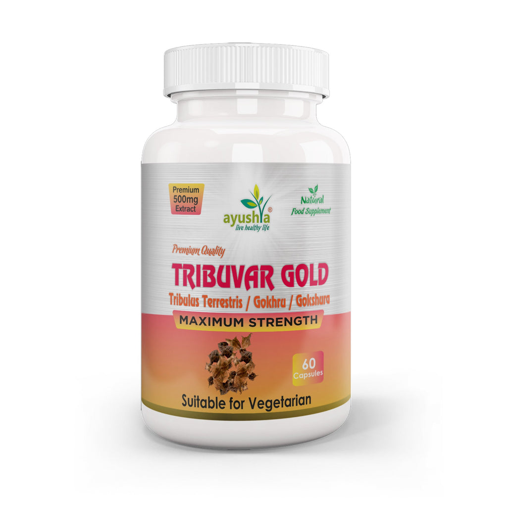 Ayushya Tribuvar Gold (Tribulus Terrestris) Capsules (Gokshura, Gokhru) Vitality & Urinary Wellness Support - Vegan, Gluten Free, Non-GMO, 60 Capsules-0
