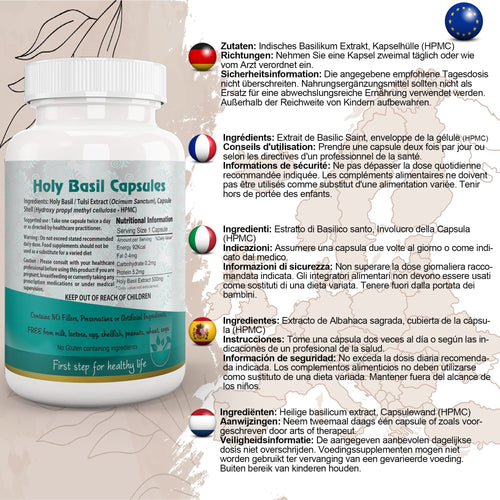Aushadh Holy Basil Capsules (Tulsi) Stress Balance & Immune Wellness Support - Vegan, Gluten Free, Non-GMO, 60 Capsules-1